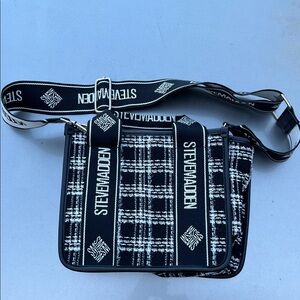 Steve Madden Black & White Plaid Messenger Bag